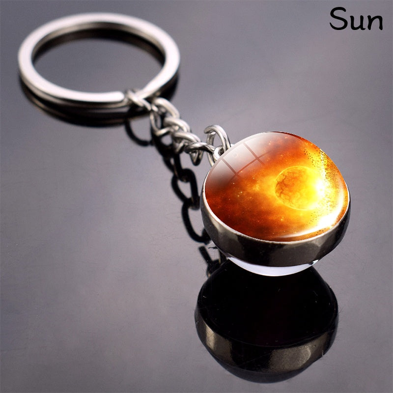 Glow In The Dark Solar System Planet Key Chain Nebula Luminous Key Ring Moon, Earth, Sun, Double-sided Glass Ball, Keychain Gift