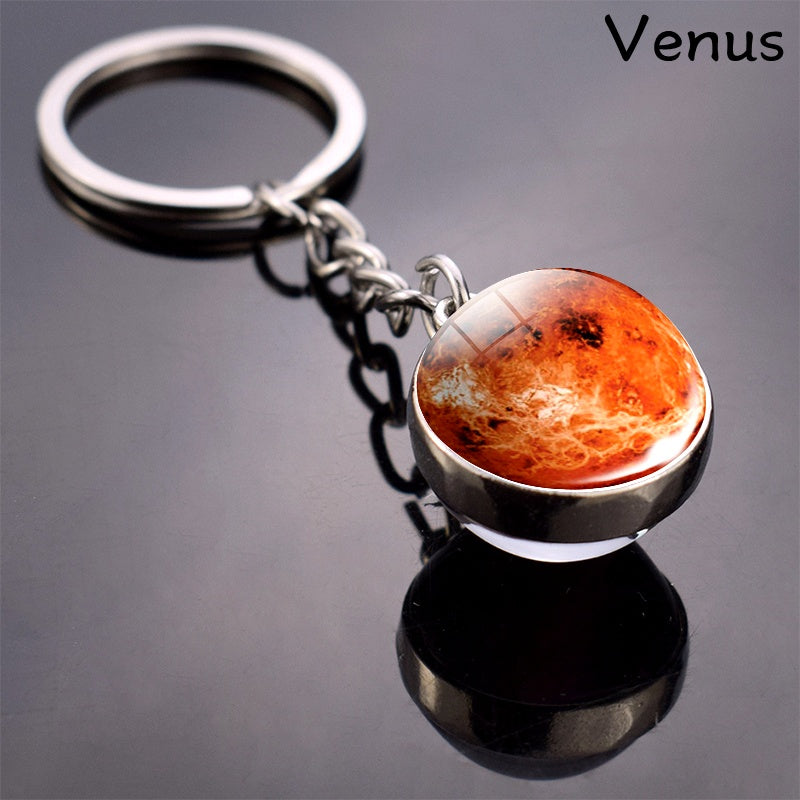 Glow In The Dark Solar System Planet Key Chain Nebula Luminous Key Ring Moon, Earth, Sun, Double-sided Glass Ball, Keychain Gift
