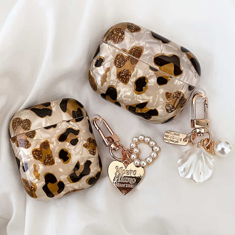 Vibrant Leopard Print Earphone Sleeve with Hanging Chain - Stylish Earpads for Airpod 1/2 with Protective Cover and Trendy Accessory Design