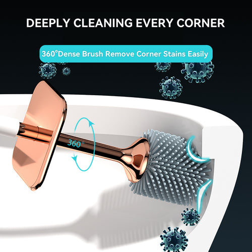 Aokala Toilet Brush and Holder Silicone Toilet Bowl Brush Set Long Handle Modern Bathroom Cleaning Durable Deep Cleaning